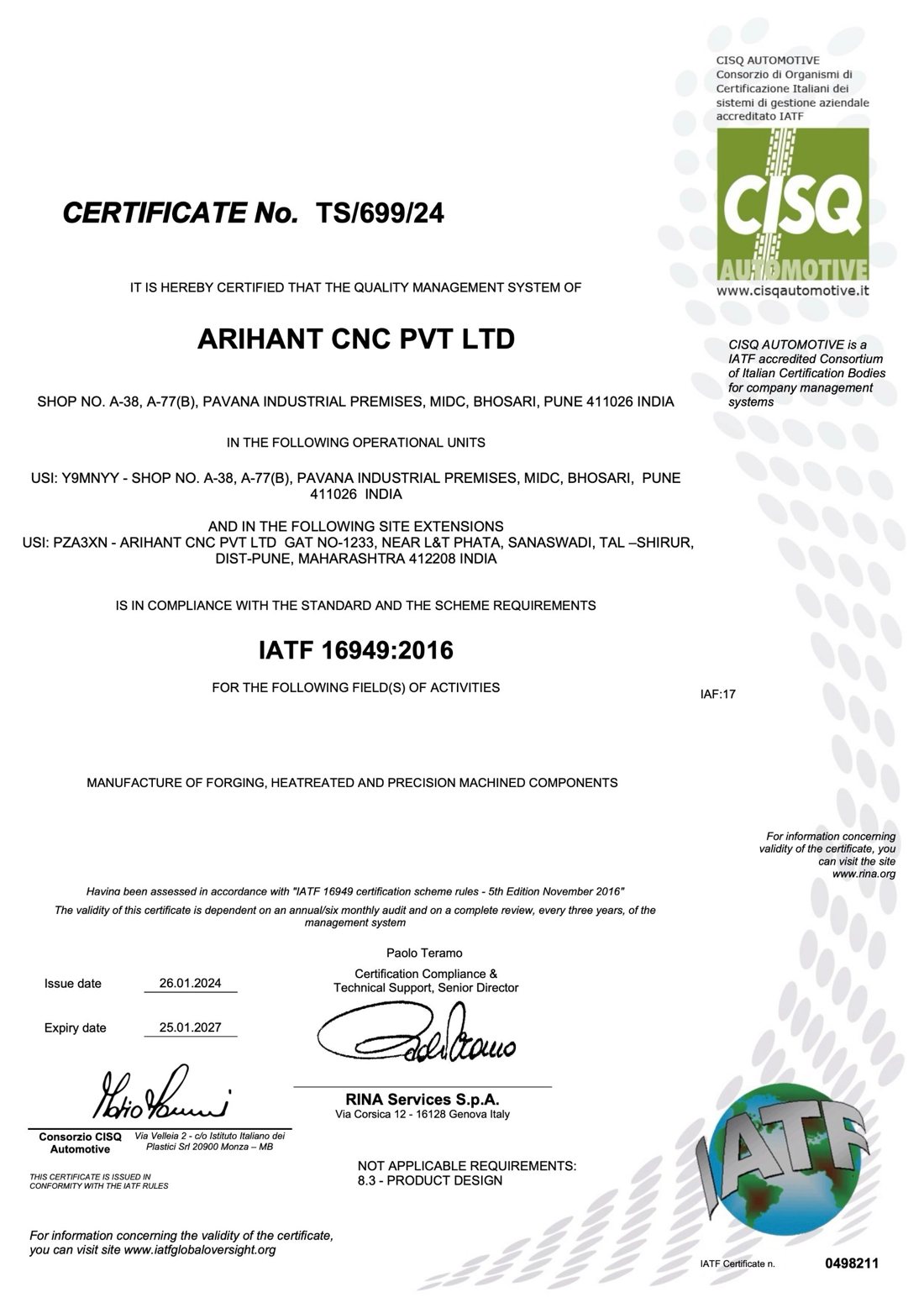 IATF 16949:2016 certificate